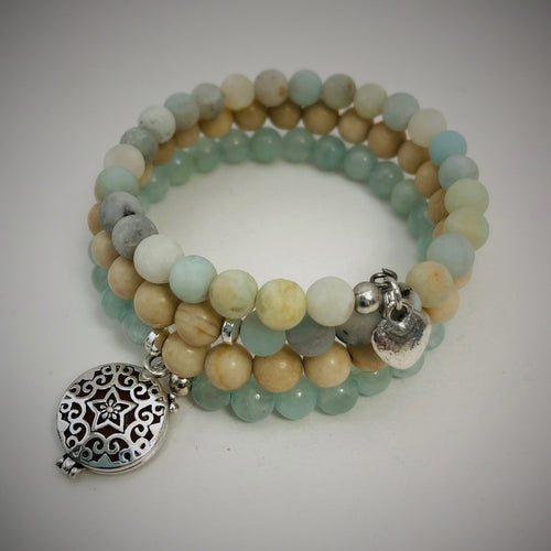 Amazonite, Fossil Stone & Aqua Jade Aromatherapy Bracelet