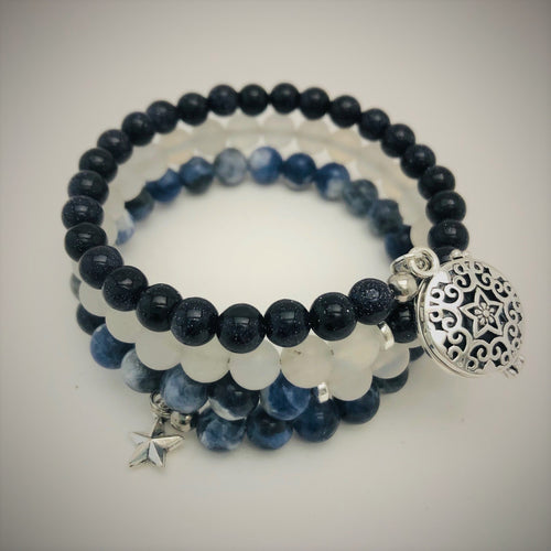 Sodalite, White Jade & Blue Goldstone Aromatherapy Bracelet