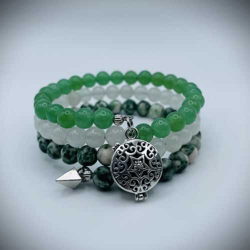 Green Aventurine, White Jade & Green Spot Stone Aromatherapy Bracelet