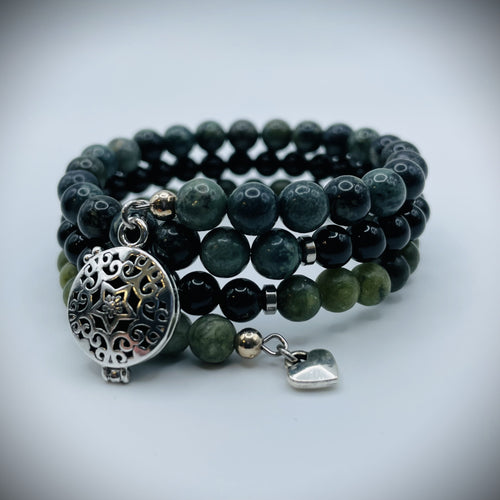 Taiwan Jade, Obsidian & Kambaba Jasper Aromatherapy Bracelet