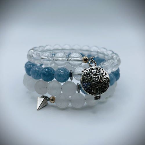 White Jade, Blue Quartz & Crystal Quartz Aromatherapy Bracelet