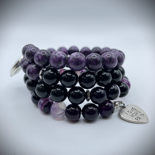 Purple Labradorite, Black Agate & Purple Striped Agate Aromatherapy Bracelet