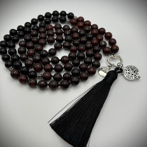 Heliotrope, Black Agate and Brecciated Jasper Aromatherapy Mala