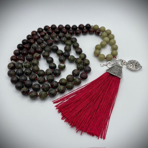 Bloodstone, Red Tiger Eye and Alashan Agate Aromatherapy Mala