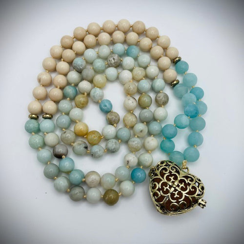 Amazonite, Fossil Stone & Aqua Jade Aromatherapy Mala