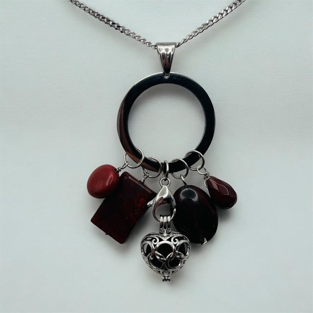 Red Magnesite, Flower Agate, Red Tiger Iron & Brecciated Jasper Aromatherapy Necklace