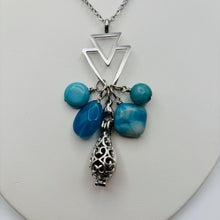 Blue Magnesite, Blue Striped Agate, Blue Crazy Lace Agate & Aqua Jade Aromatherapy Necklace