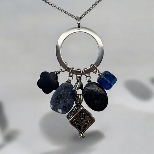 Blue Magnesite, Sodalite, Lapis Lazuli and Blueberry Quartz Aromatherapy Necklace