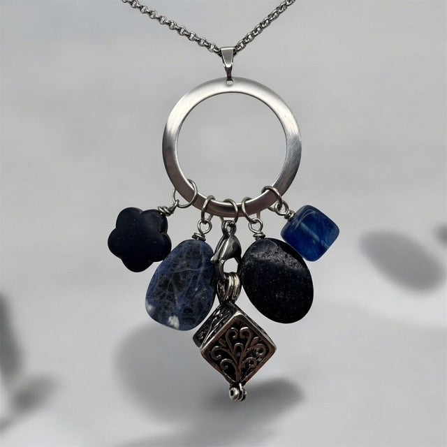 Blue Magnesite, Sodalite, Lapis Lazuli and Blueberry Quartz Aromatherapy Necklace