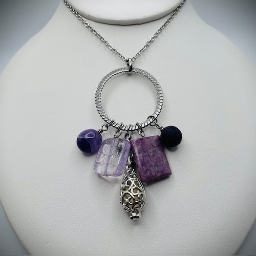 Amethyst, Purple Quartz, Charoite & Fluorite Aromatherapy Necklace