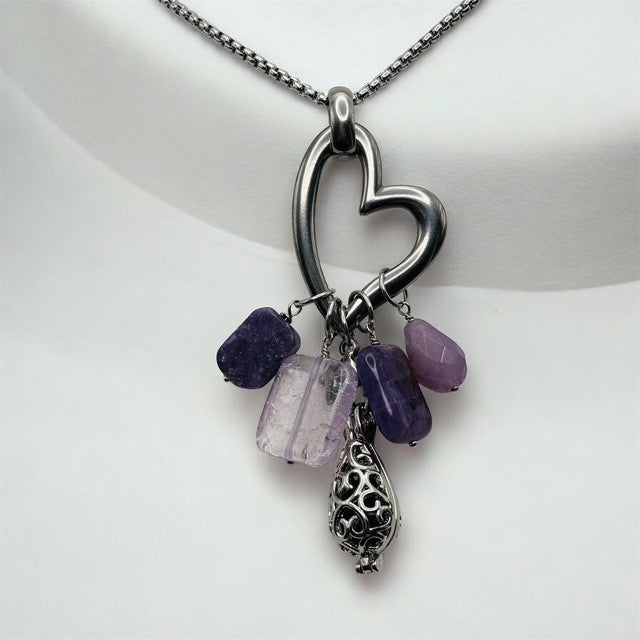 Lepidolite, Purple Quartz, Amethyst & Purple Jade Aromatherapy Necklace