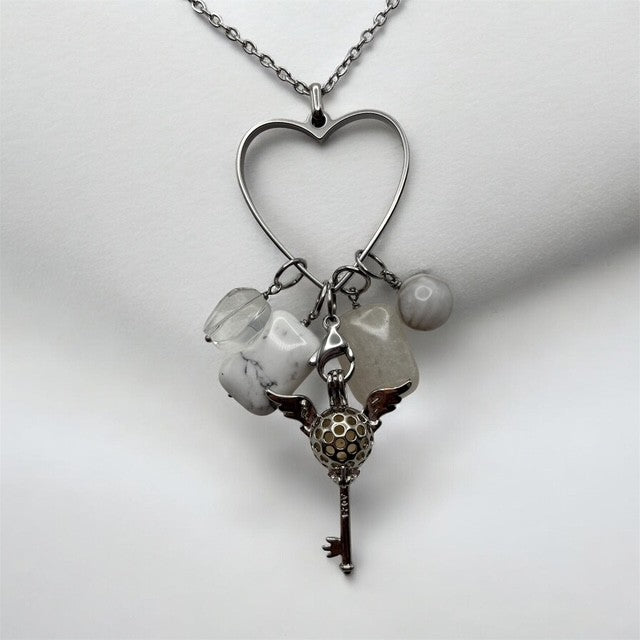 Crystal Quartz, White Howlite, White Jade & Crazy Lace Agate Aromatherapy Necklace