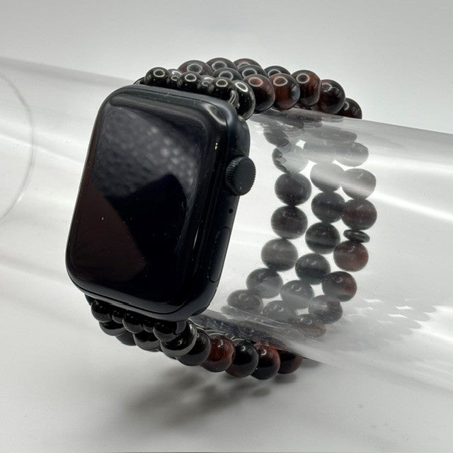 Red Tiger Eye, Obsidian and Heliotrope Apple Watch Band