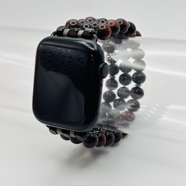 Red Tiger Eye, Black Agate and Heliotrope Apple Watch Band