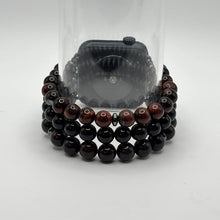 Red Tiger Eye, Obsidian and Heliotrope Apple Watch Band