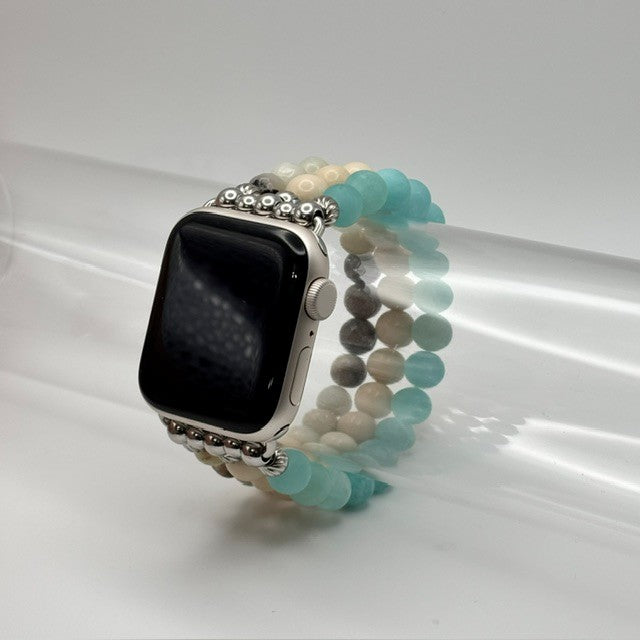 Amazonite, Fossil Stone and Aqua Jade Apple Watch Band