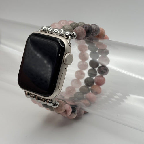 Rose Quartz, Silverline Jasper and Pink Zebra Jasper Gemstone Apple Watch Band