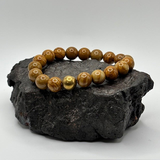 Wood Lace Agate Bracelet