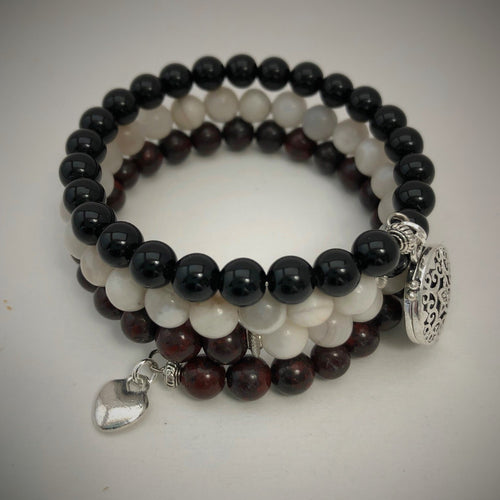 Brecciated Jasper, Crazy Lace Agate & Obsidian Aromatherapy Bracelet