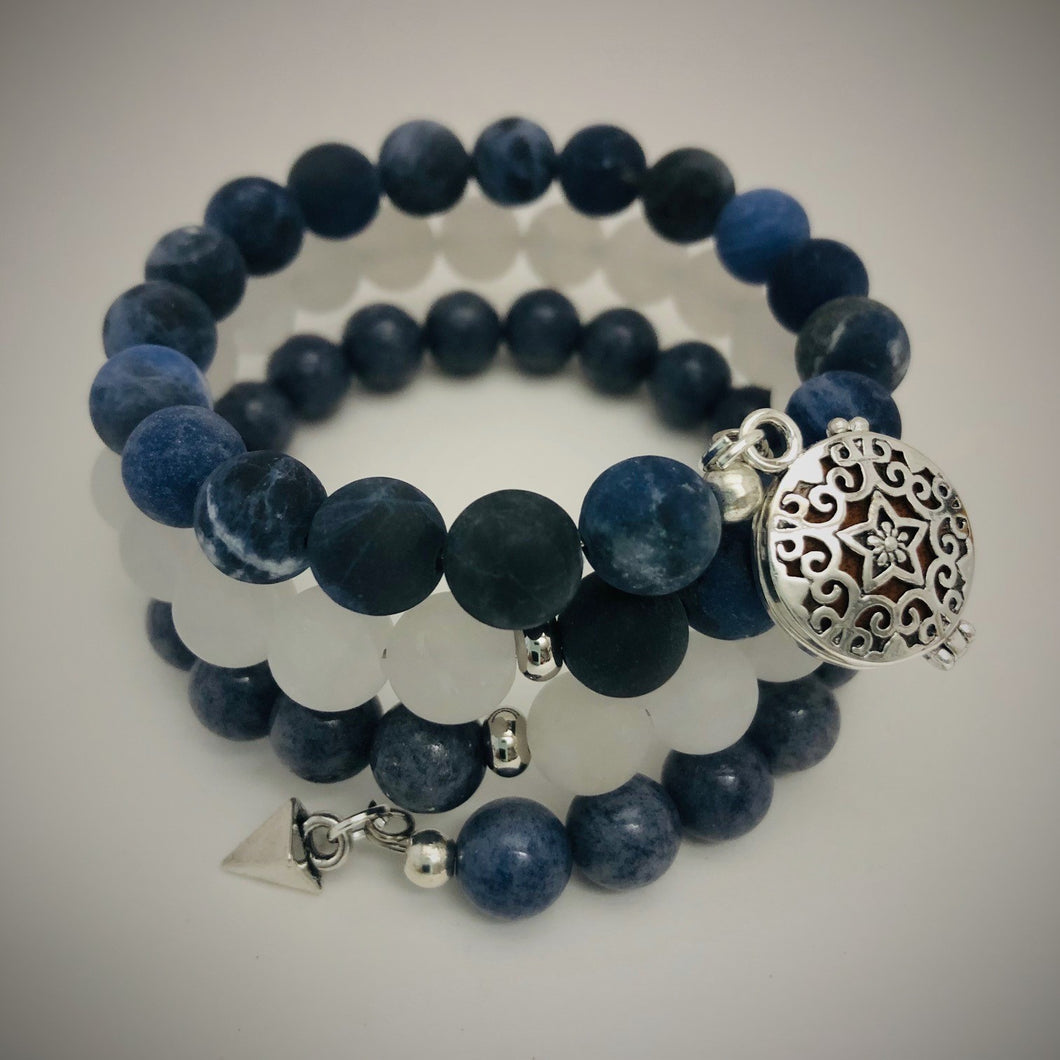 Blue Aventurine, White Jade & Sodalite Aromatherapy Bracelet