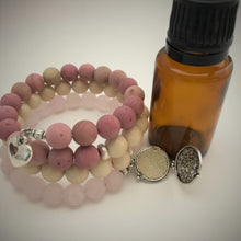 Rose Quartz, Fossil Stone & Rhodonite Aromatherapy Bracelet