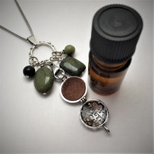 Green Rhodonite, Green Chalcopyrite, Russian Serpentine and Green African Opal Essential Oil Diffusing Necklace