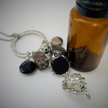 Smoky Quartz, Brown Snowflake Obsidian, Wood Agate & Plagioclase Aromatherapy Necklace
